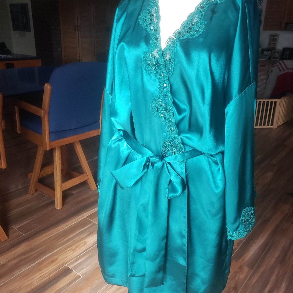 Beaded Green Satin Victoria Secret Robe